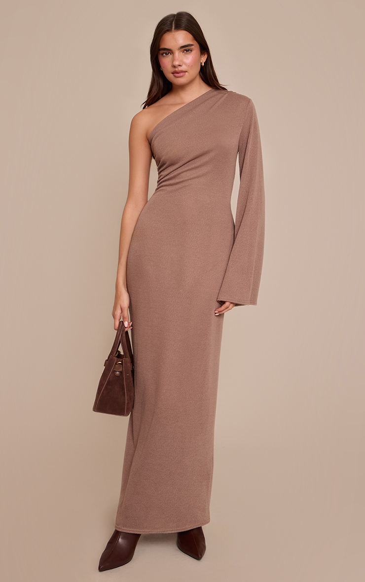 Taupe Textured Jersey Asymmetric Maxi Dress image 1