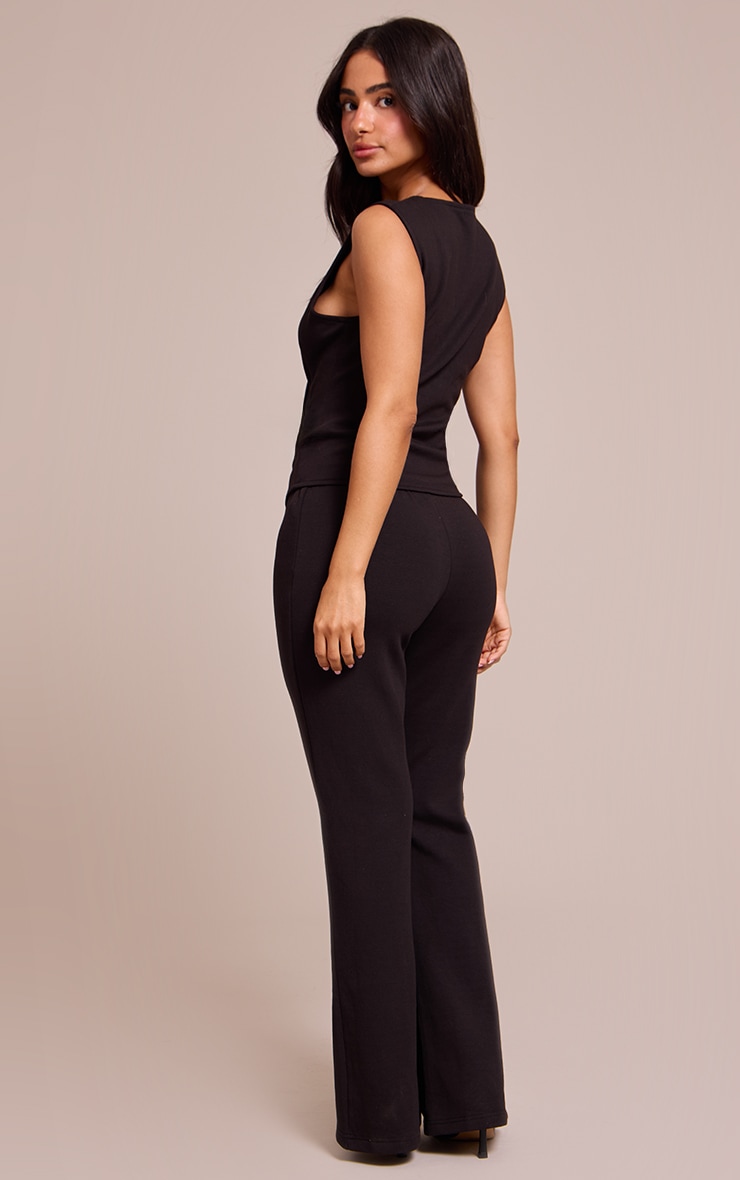 Petite Black Interlock Seam Detail Flare Pants image 3