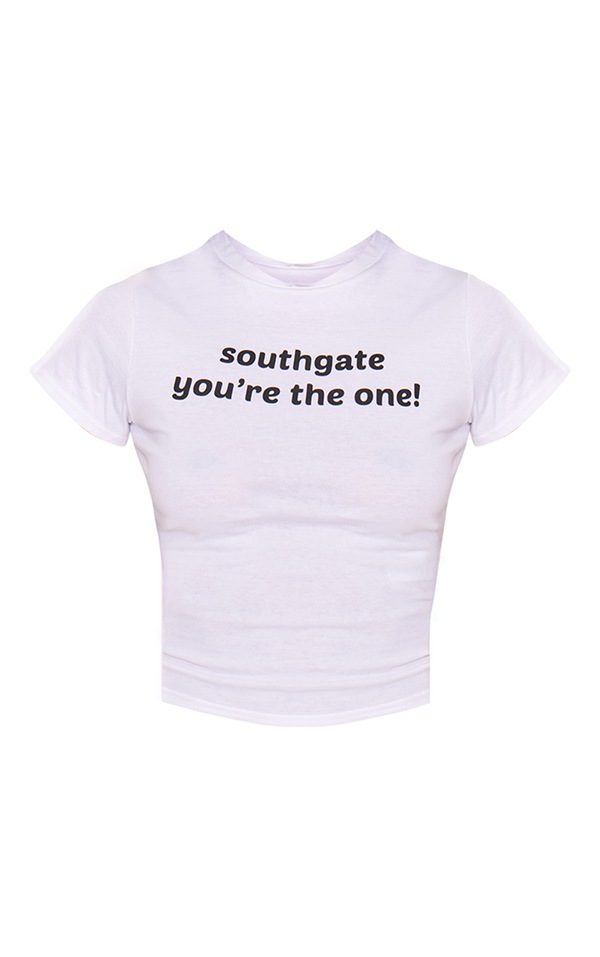 White Southgate Print Fitted T Shirt Tops PrettyLittleThing