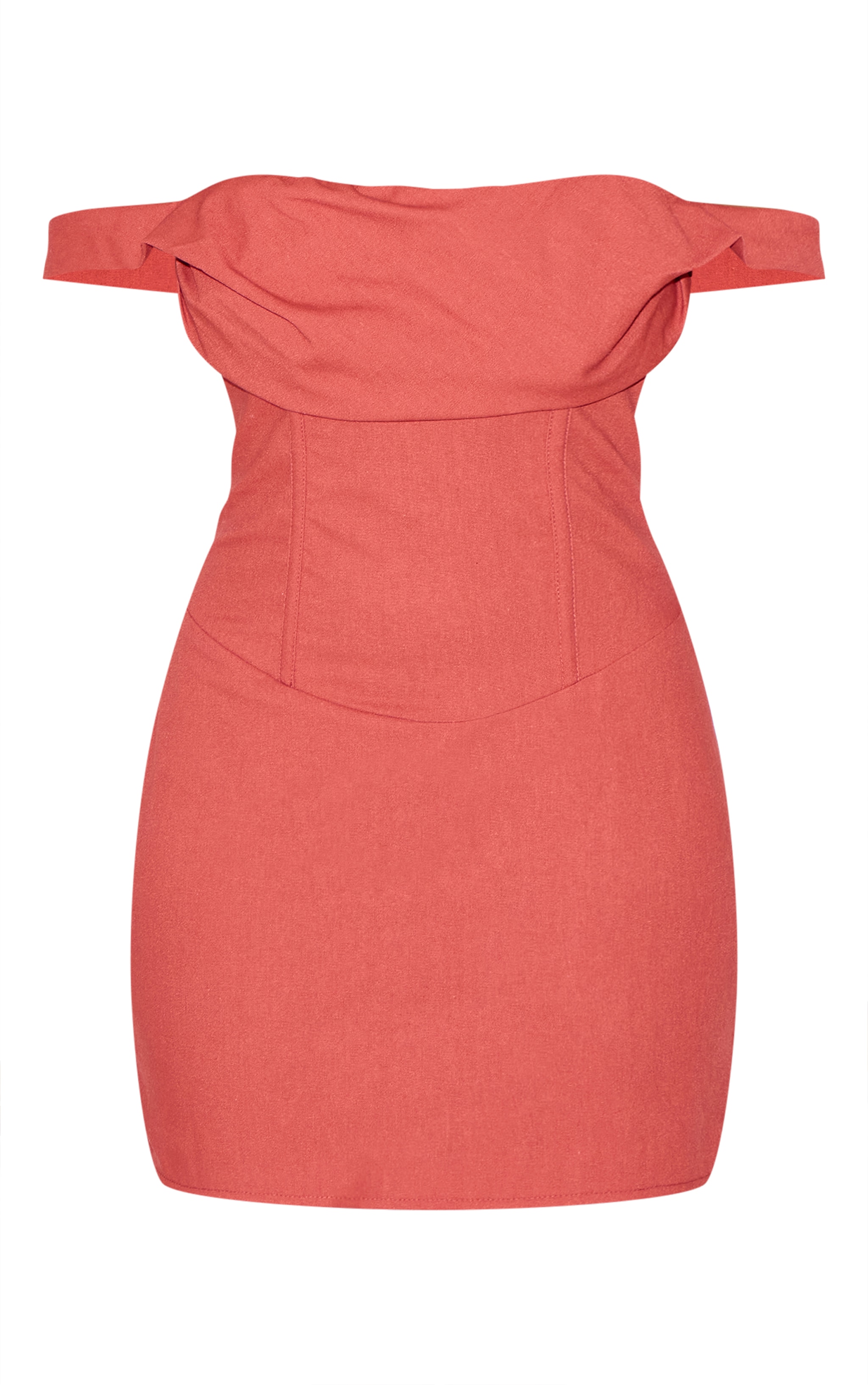 Burnt Orange Draped Bardot Corset Bodycon Dress image 5