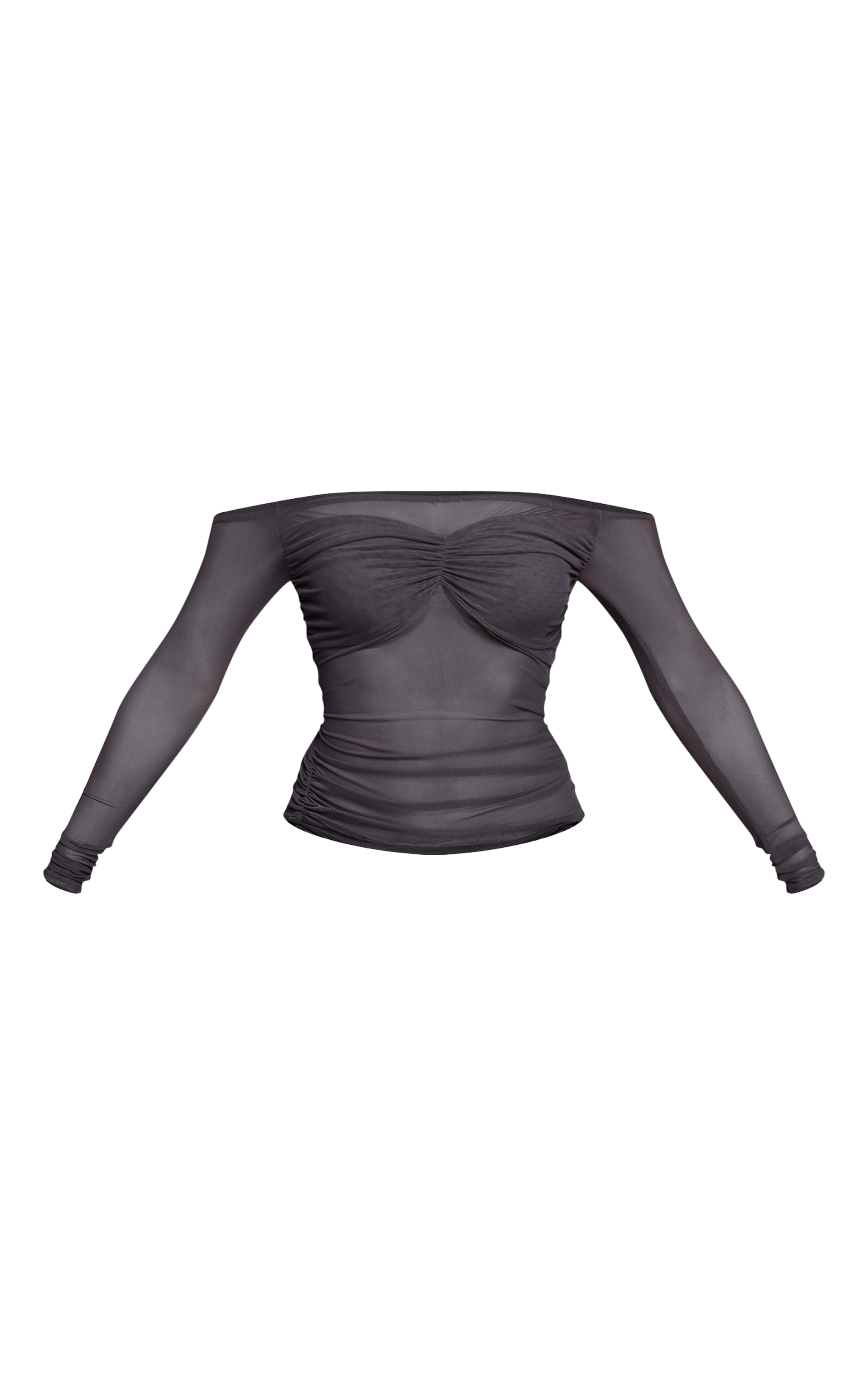 Charcoal Sheer Mesh Bust Panel Bardot Long Sleeve Top  image 5