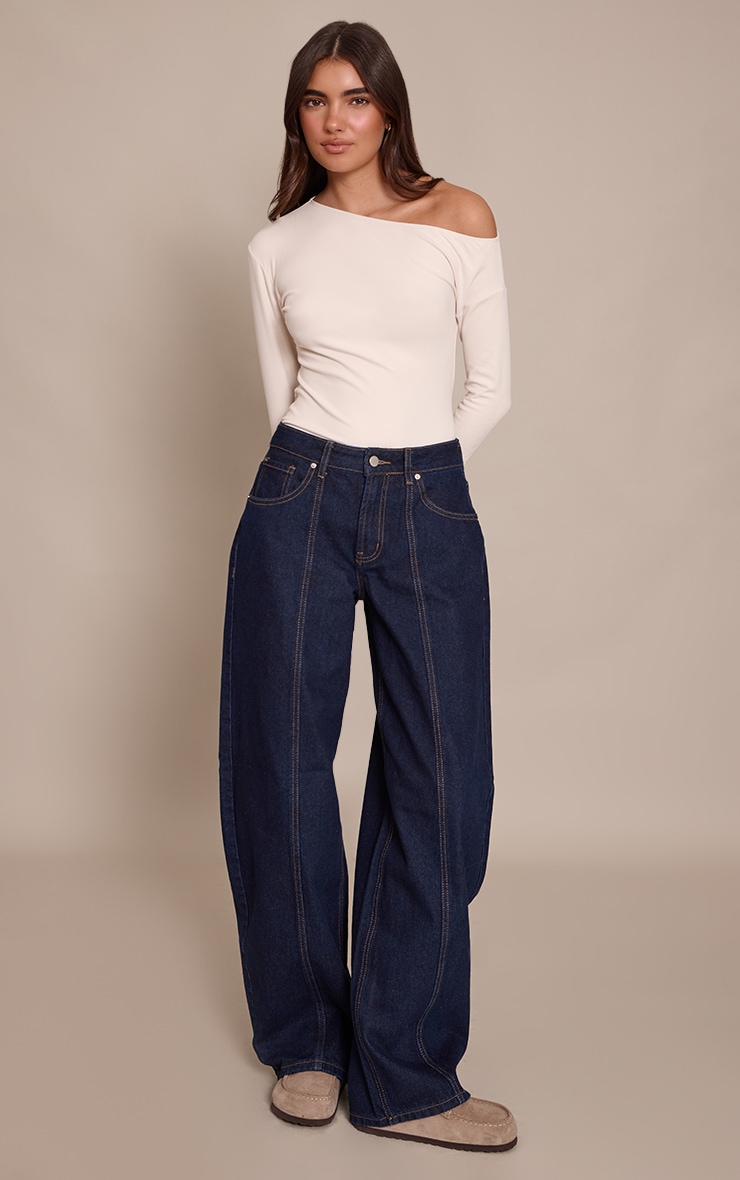 Cream Ultra Soft Asymmetric Long Sleeve Bodysuit image 3