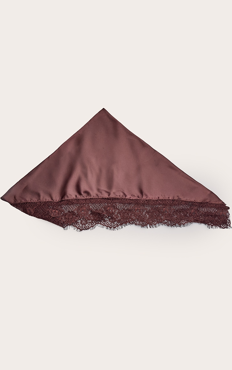 Chocolate Satin Lace Trim Scarf image 2