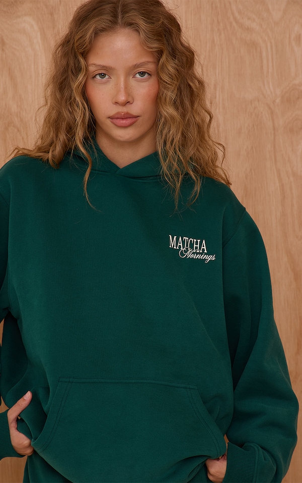 Green Matcha Mornings Cotton Fleece Oversized Pull Over Hoodie