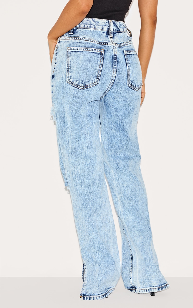 Petite Ice Blue Ripped Split Hem Jeans image 3