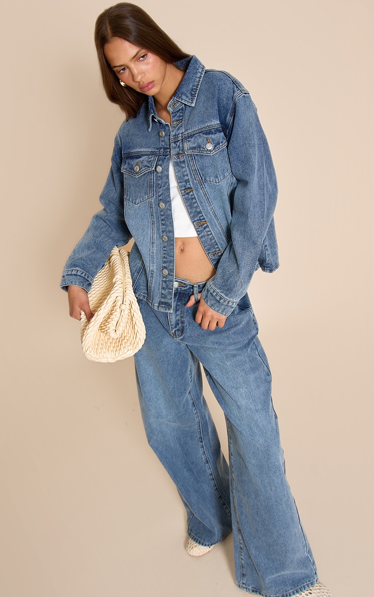 Dark Blue Mid Rise Slouchy Wide Leg Jeans