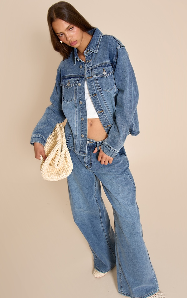Jean large ample bleu foncé à taille mi-haute