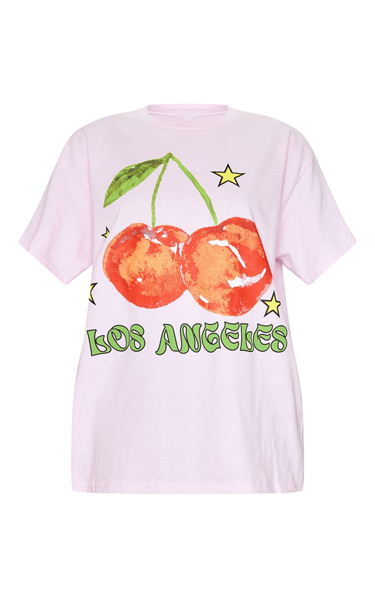 Baby Pink Los Angeles Cherry Print Oversized T Shirt image 5