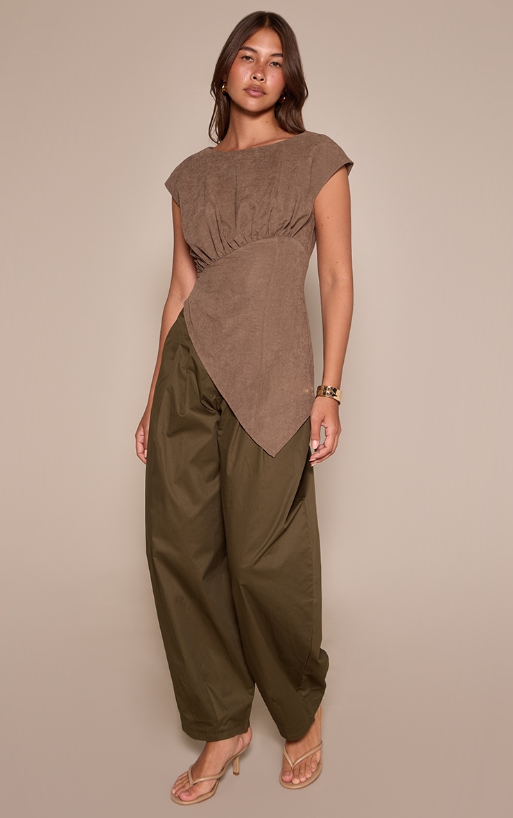 Mocha Peachskin Ruched Front Fitted Sleeveless Top  image 3