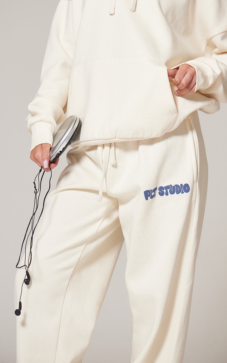 PRETTYLITTLETHING Sand Premium Studio Print Cuffed Track Pants image 4