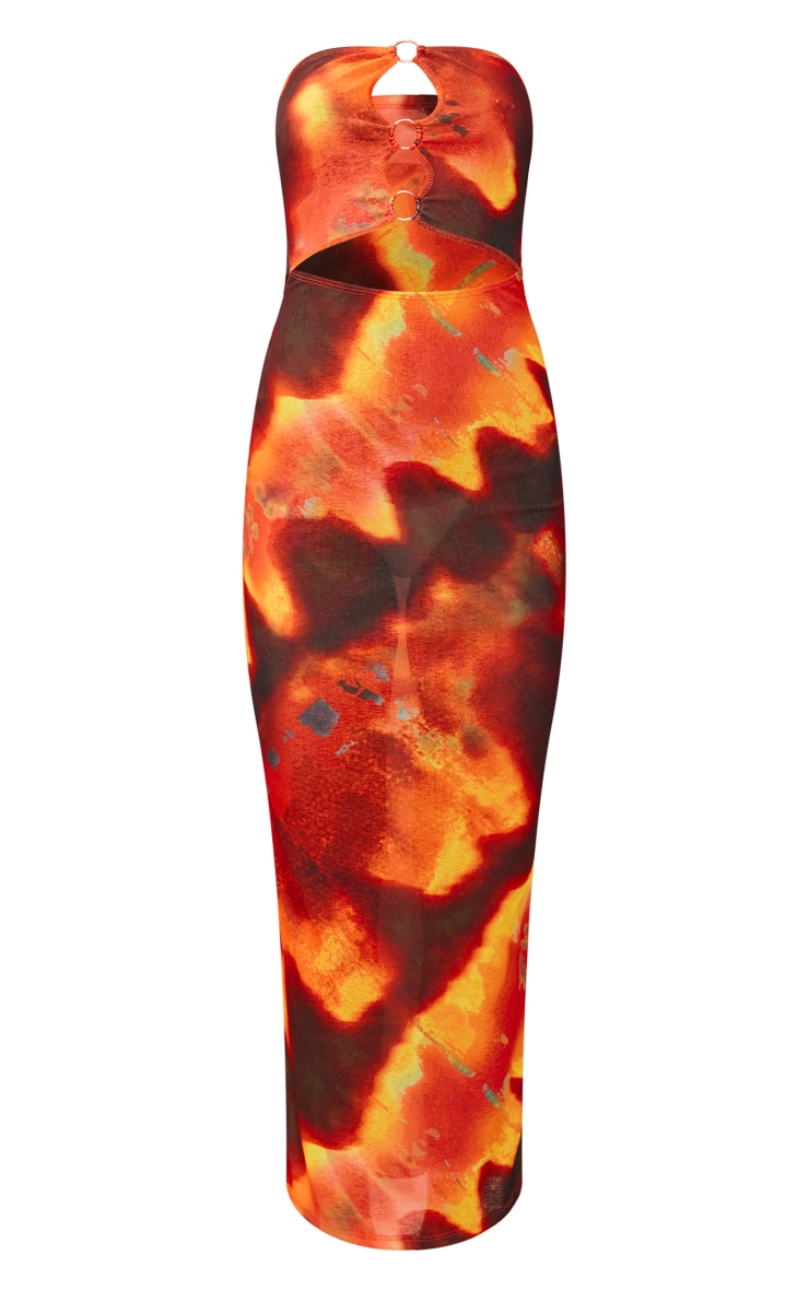 Orange Tie Dye Print Ring Cut Out Bandeau Maxi Dress image 5