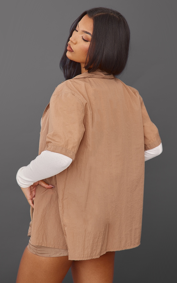 Stone Parachute Short Sleeve Shirt Tops PrettyLittleThing QA