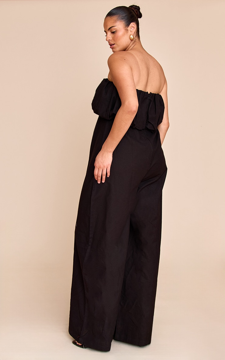 Plus Black Textured Puffball Bandeau Straight Leg Jumpsuit image 2