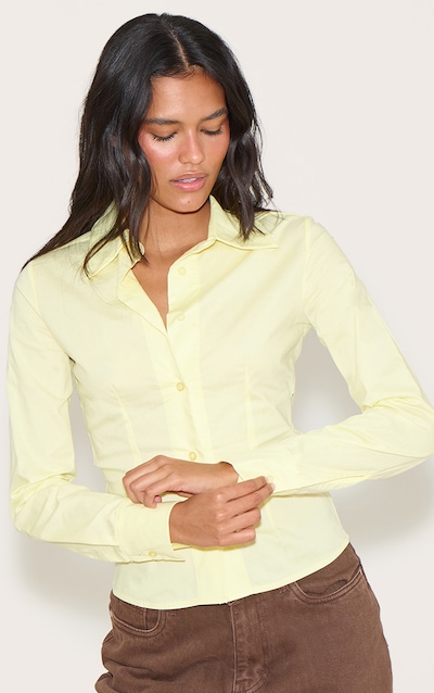 Chemise ajustée jaune citron à manches longues