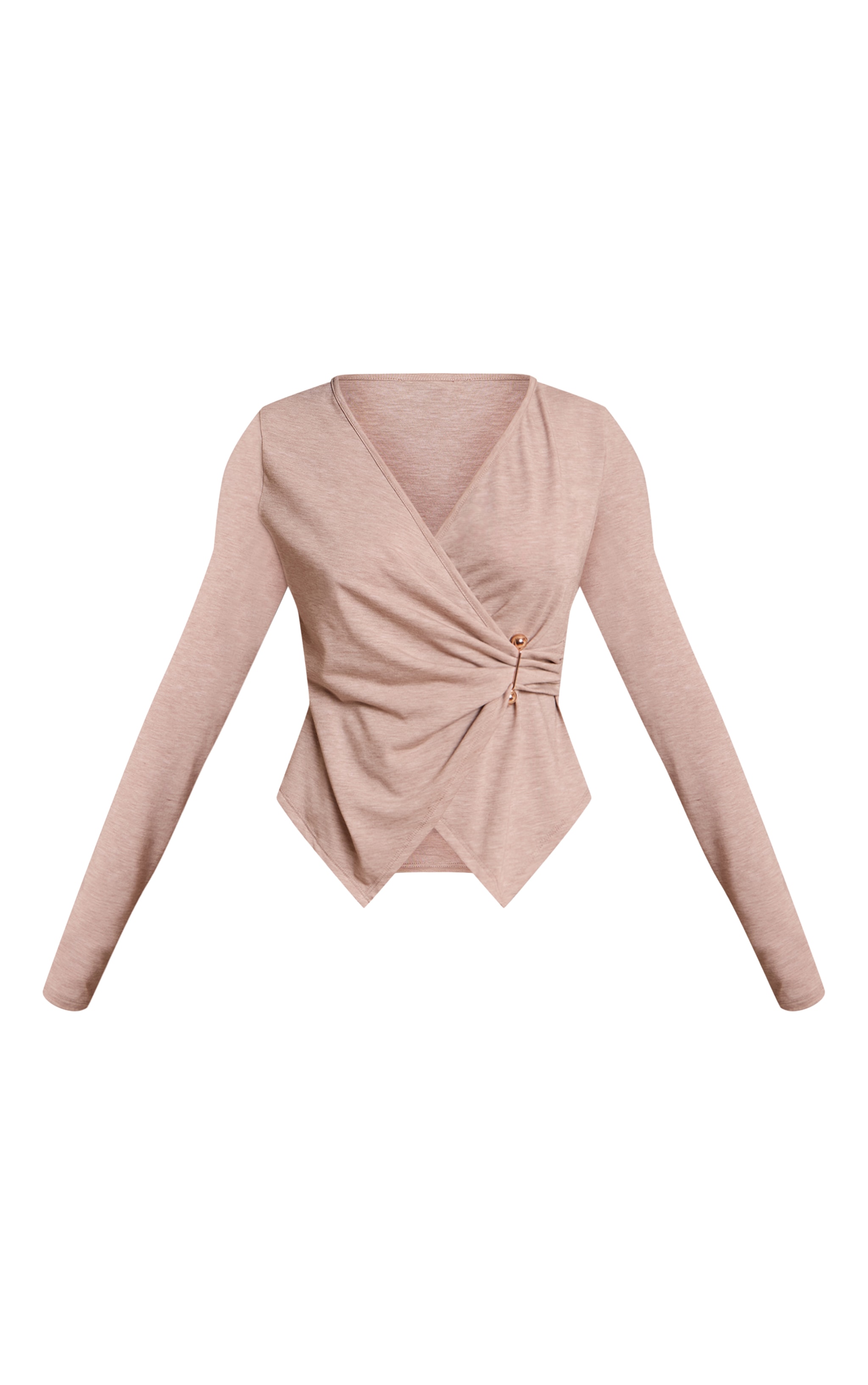 Petite Top cache-coeur gris pierre à manches longues et empiècement image 5