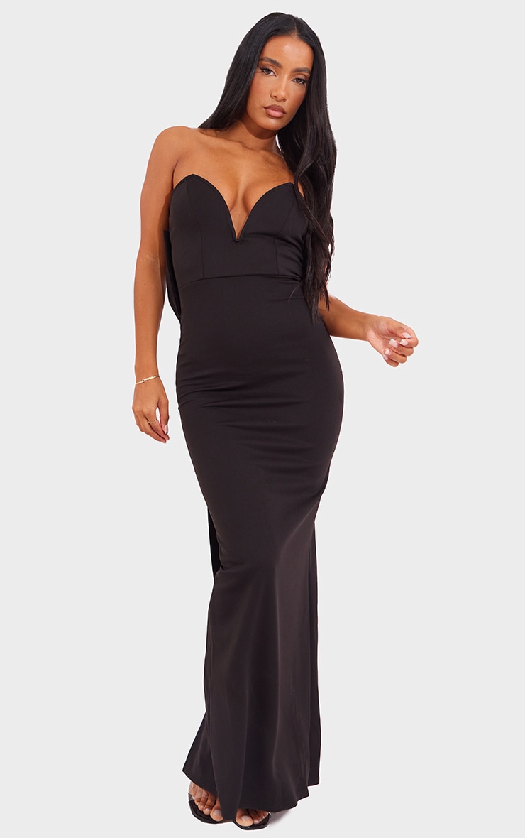 Black V Bar Bow Back Scuba Maxi Dress image 2