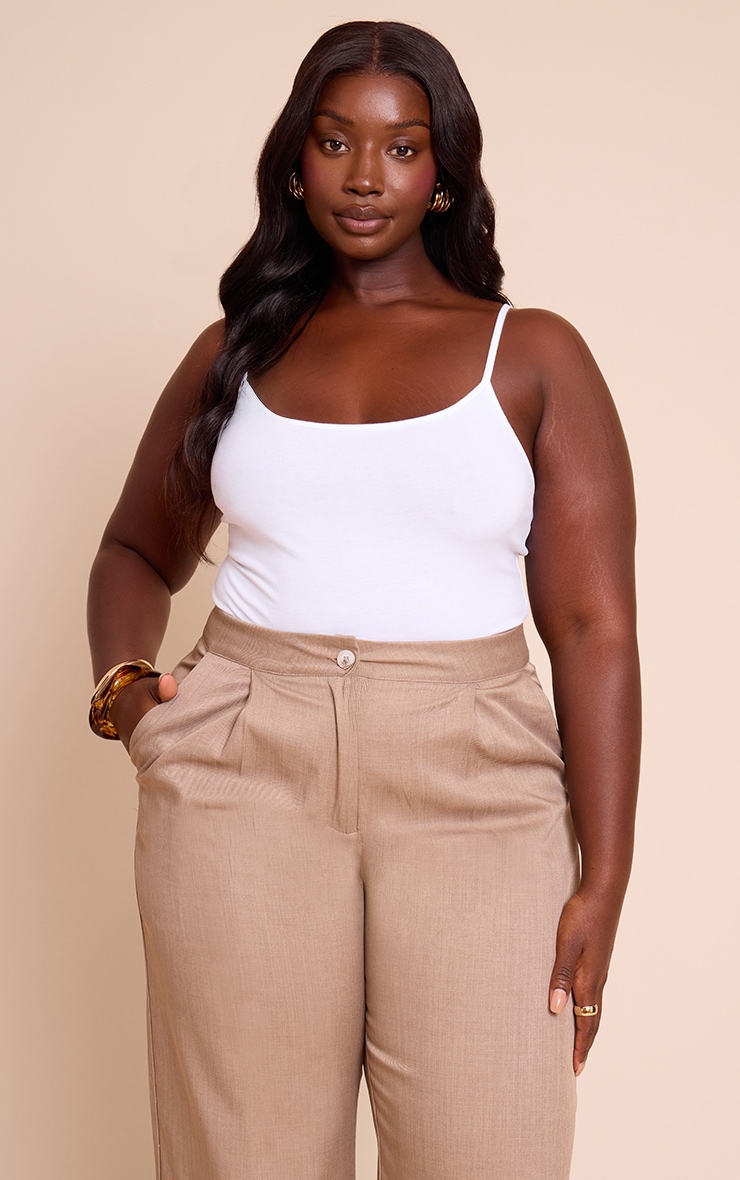 Plus White Soft Cotton Strappy Bodysuit image 1