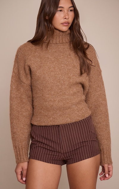 Short de tailleur en peau de pêche chocolat à taille haute