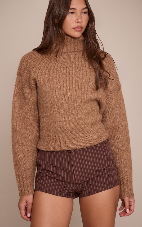 Chocolate High Waist Peachskin Tailored Shorts