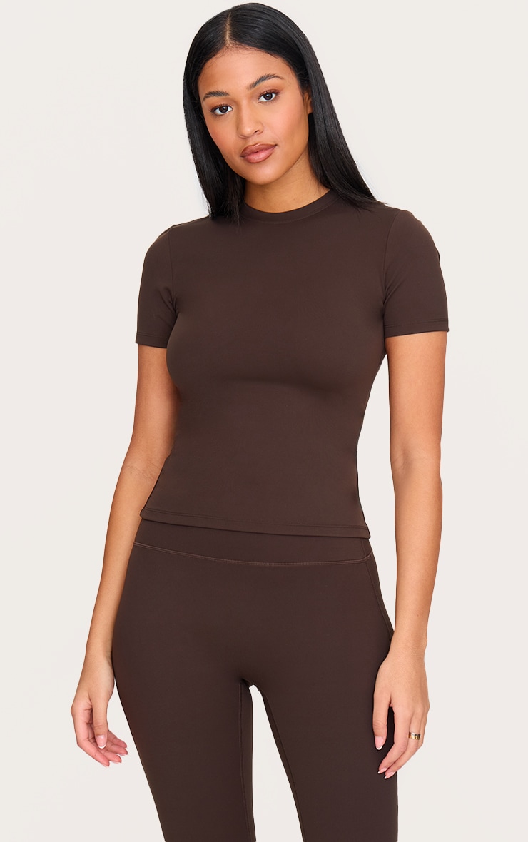 Tall Espresso Longline Sculpt Short Sleeve Gym Top image 1