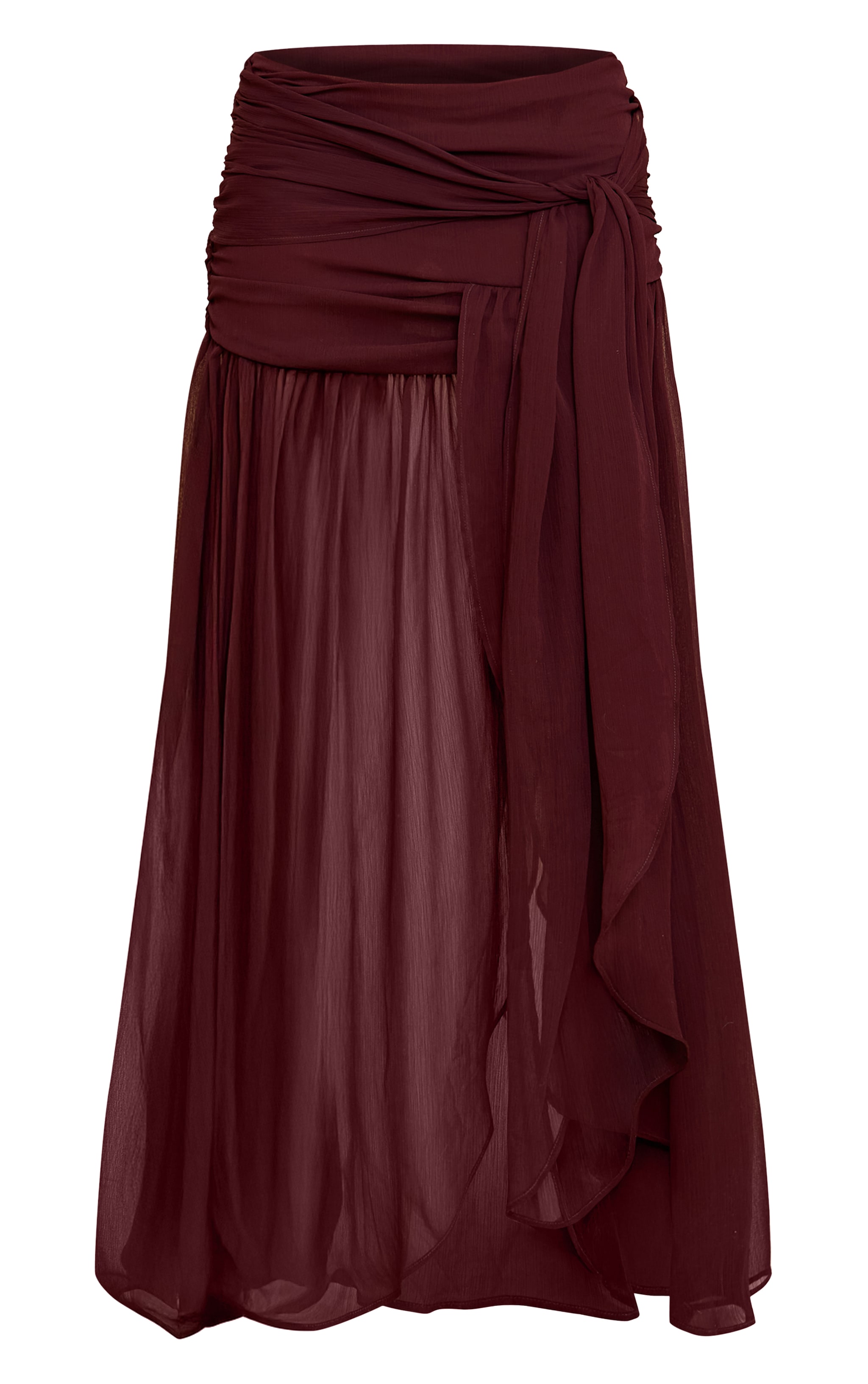 Dark Chocolate Chiffon Lined Tie Front Maxi Skirt image 5