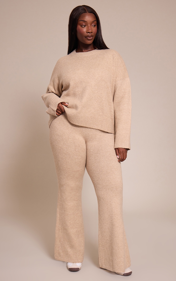 Plus Taupe Wide Leg Knitted Trousers