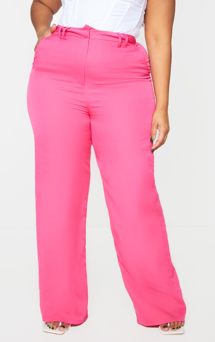 Plus Pink Woven Wide Leg Belt Loop Pants image 2