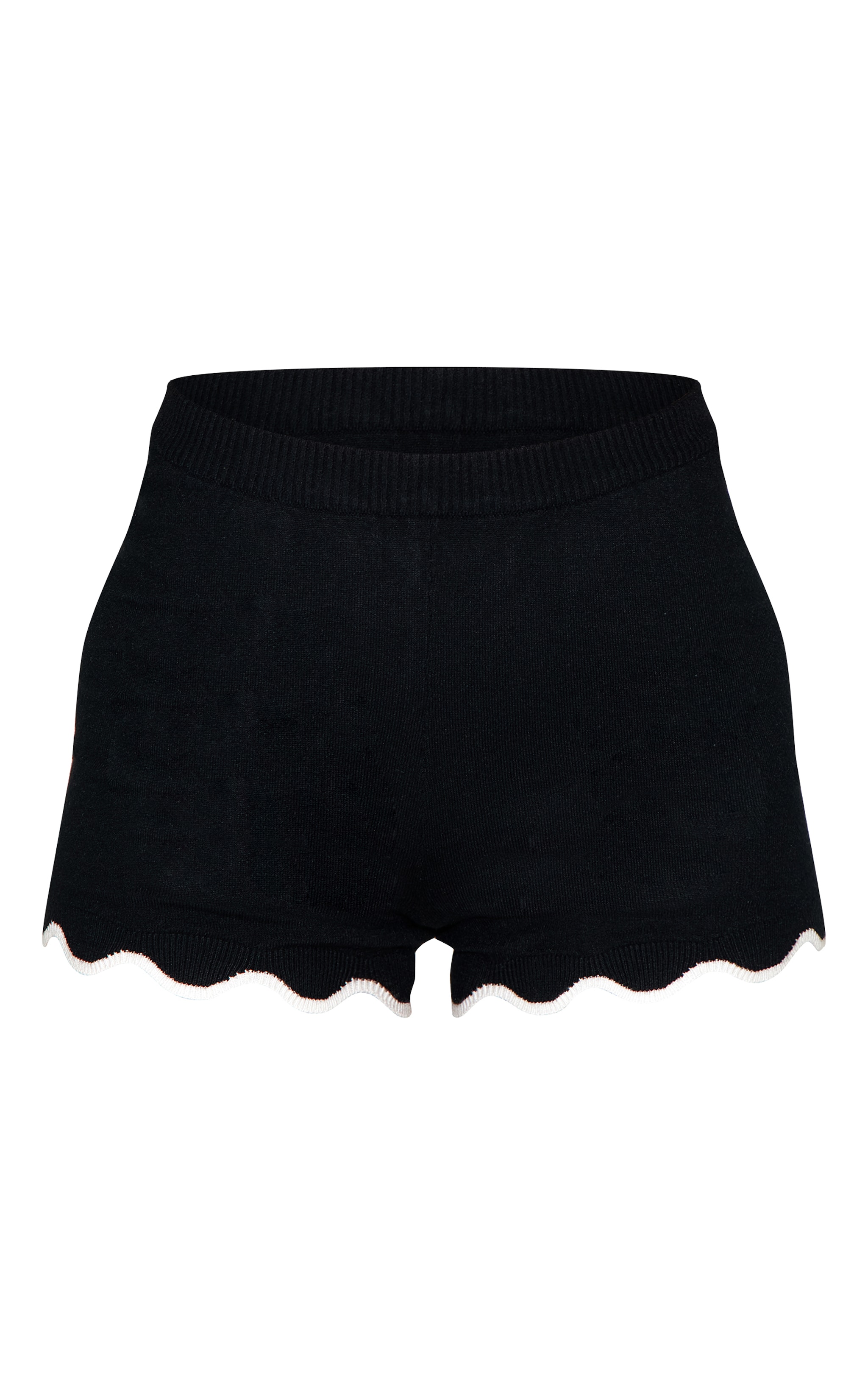 Black Contrast Soft Knit Scallop Hem Mini Short image 6