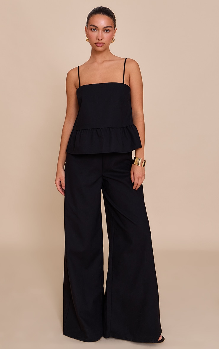 Black Linen Blend Peplum Detail Overlay Jumpsuit image 1