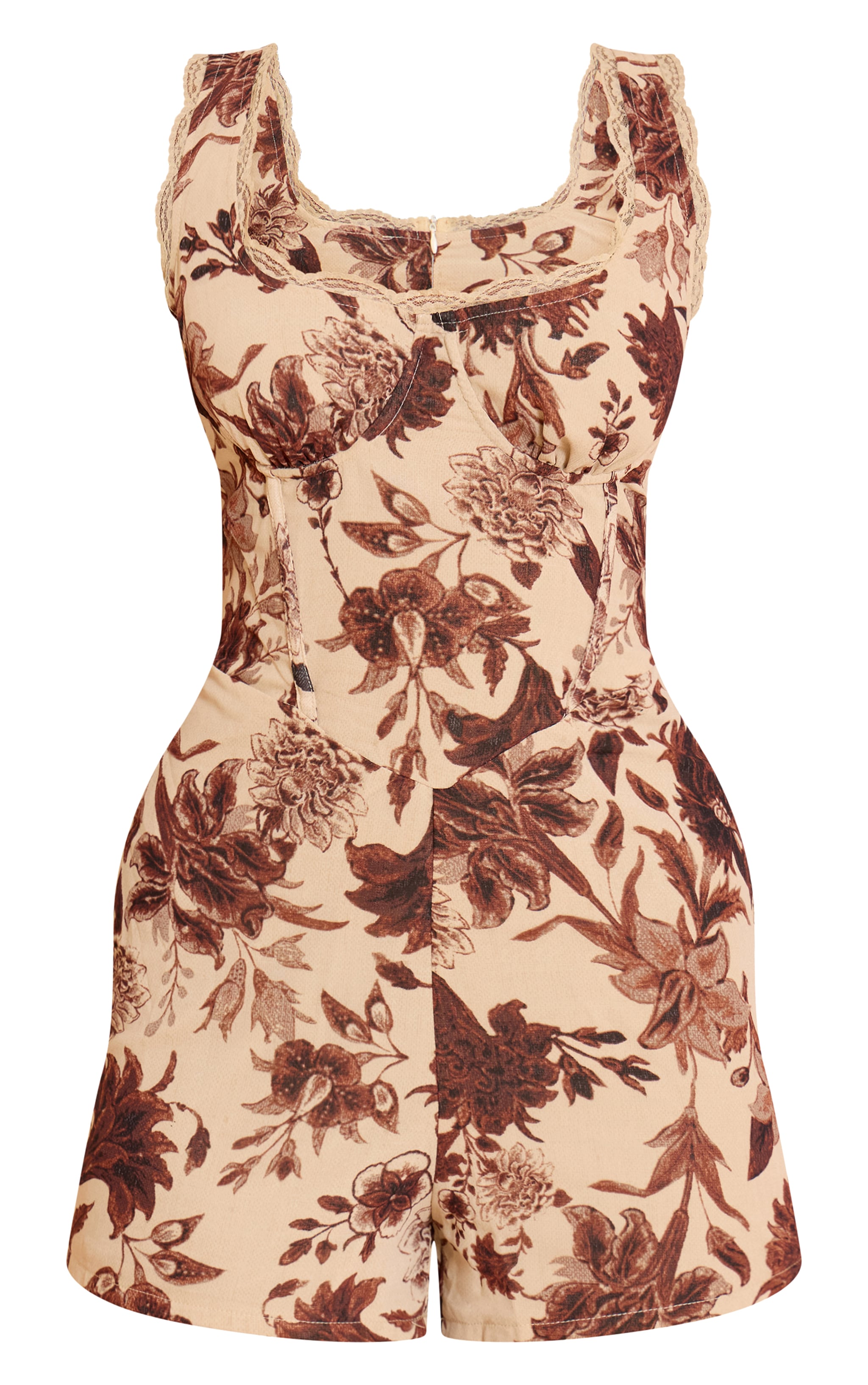 Combishort en mousseline de soie marron fleurie à détail corset image 5