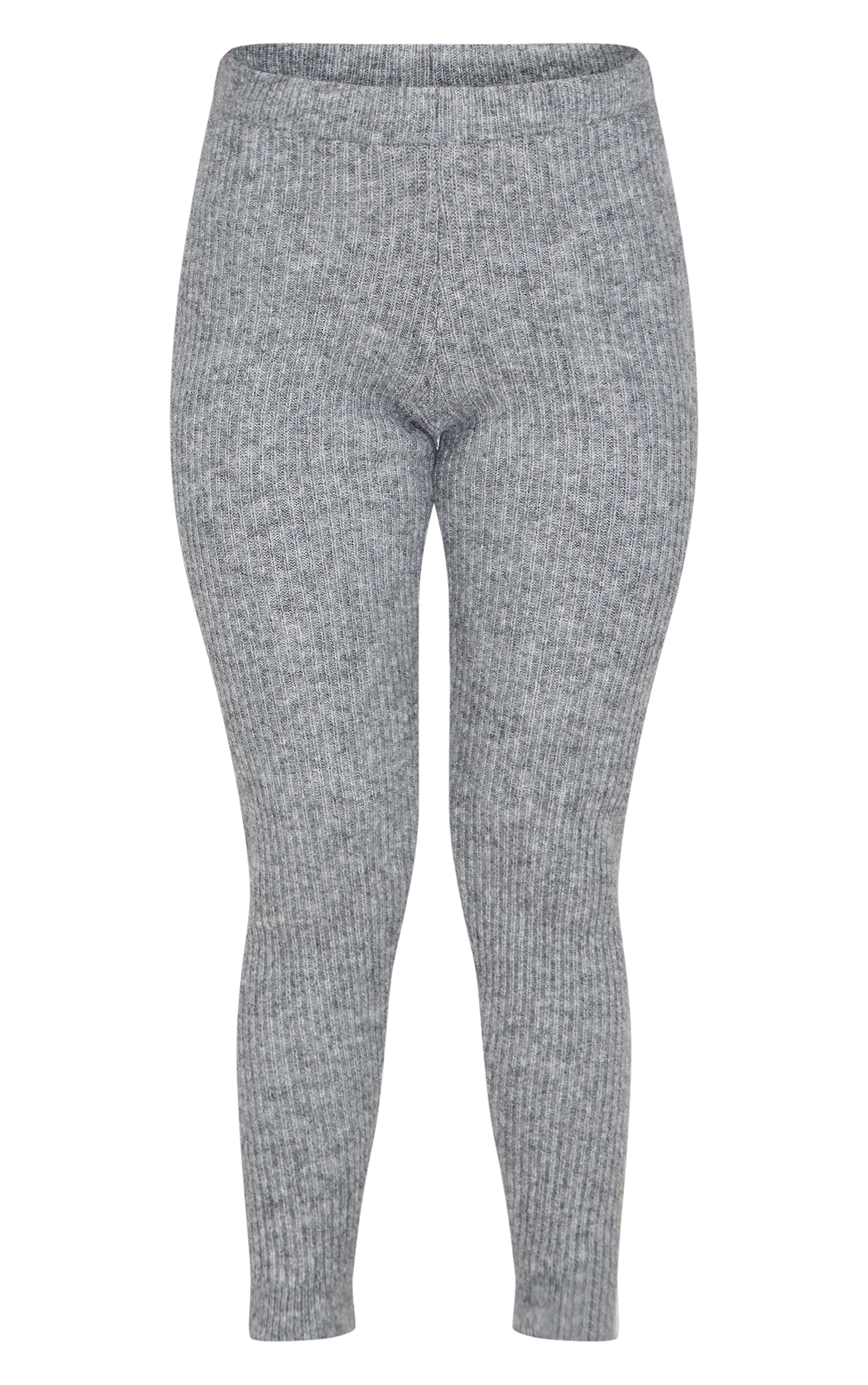 Petite Grey Marl Rib Knit Leggings image 5