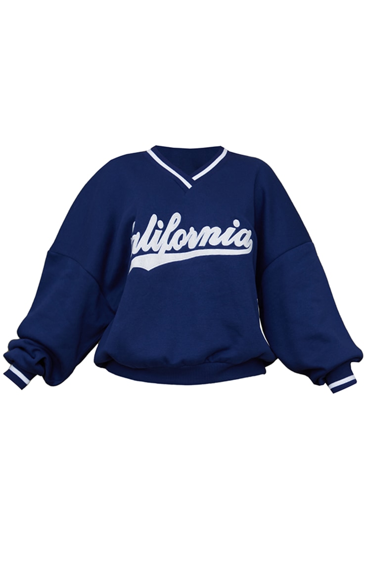 Navy V Neck Varsity Sport Sweatshirt image 4