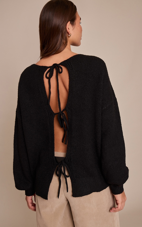 Black Tie Back Oversized Cardigan 