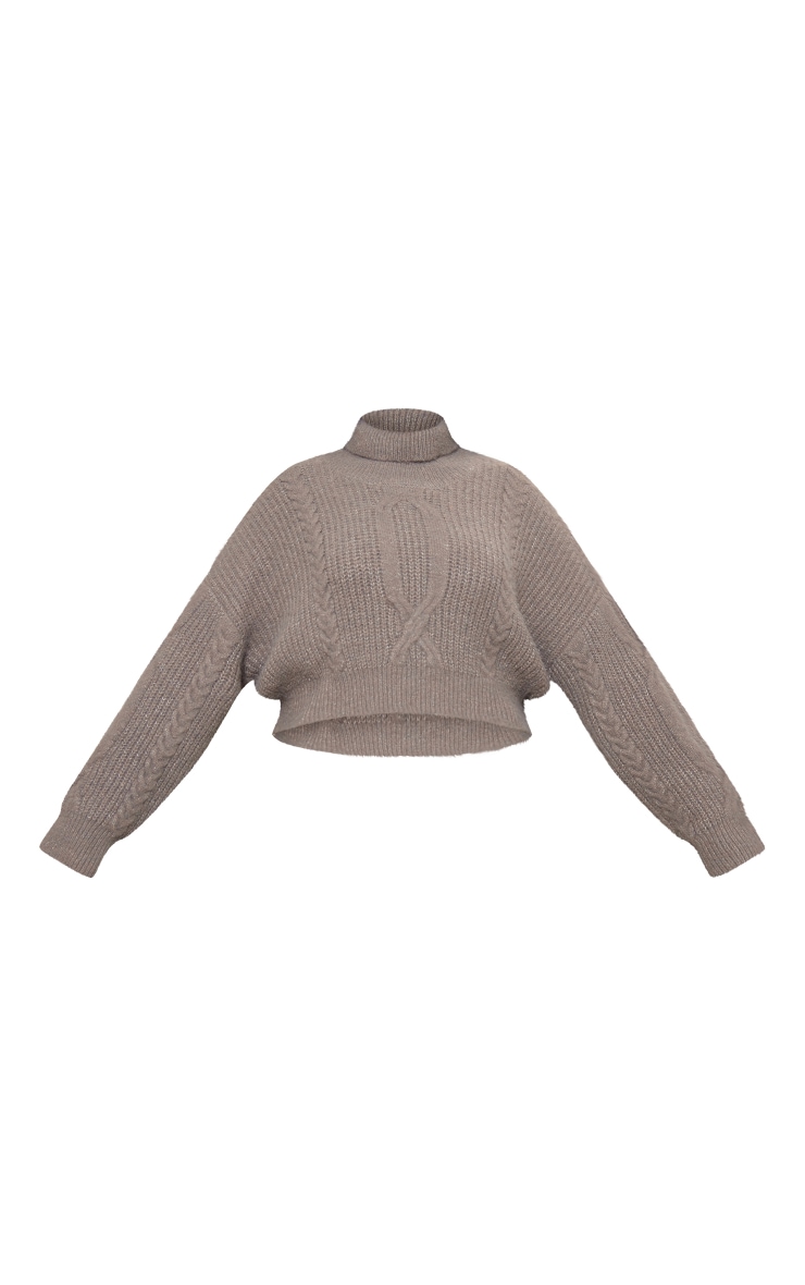 Plus Grey Soft Cable Knit Roll Neck Crop Sweater image 5