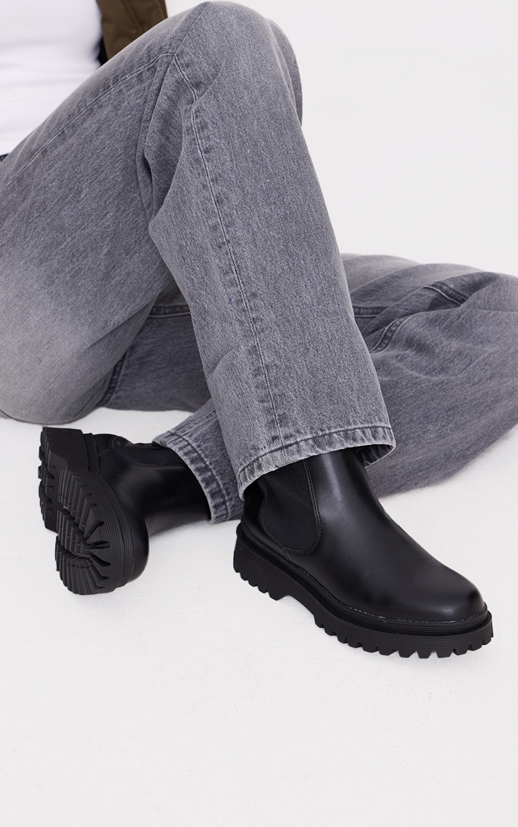 Black Pu Round Toe Chelsea Ankle Boots image 2
