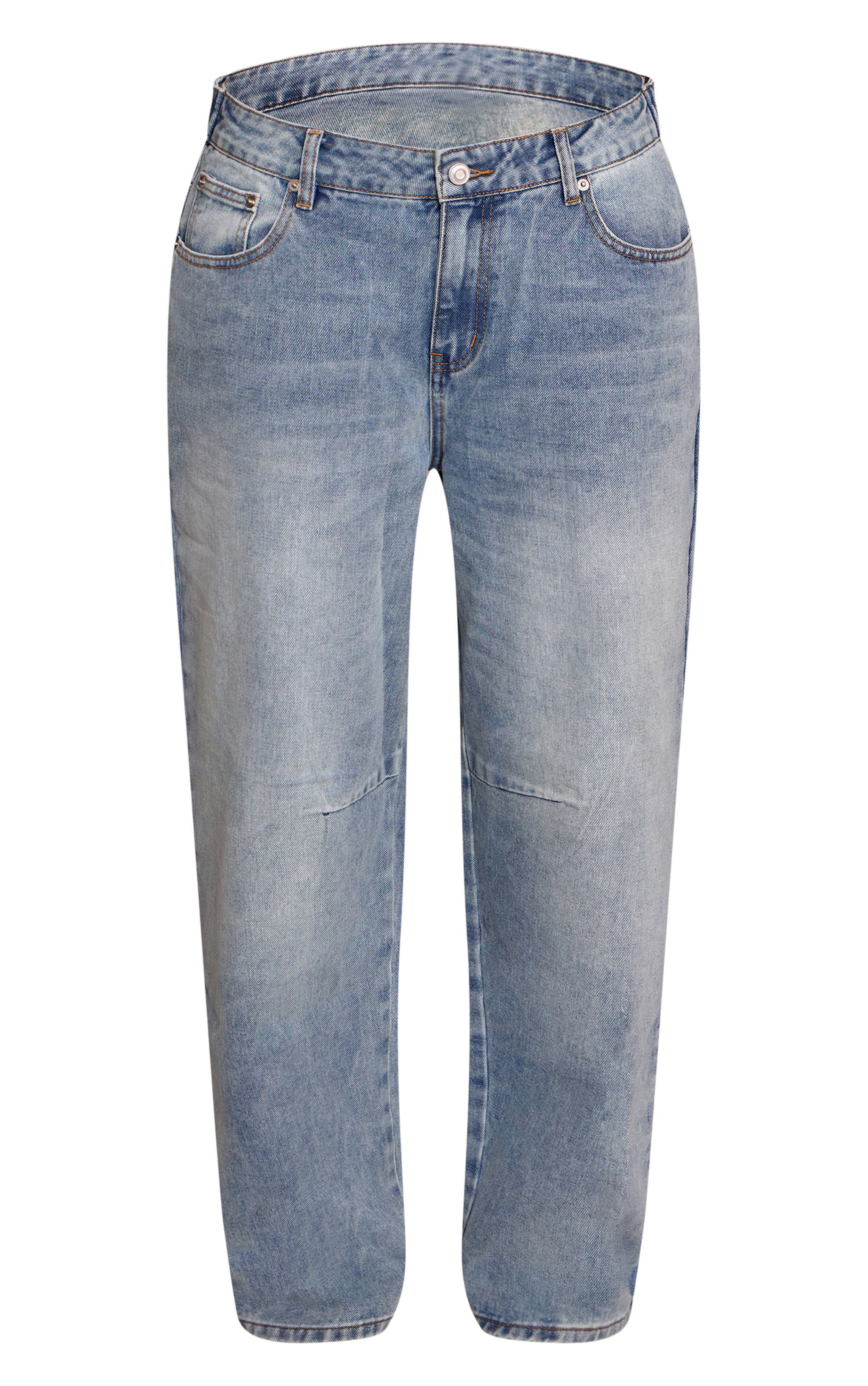 Shape Mid Blue Dipped Waist Side Adjuster Barrel Leg Denim Jeans image 5