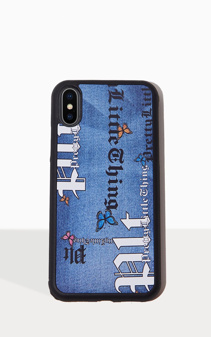 PRETTYLITTLETHING Blue Denim Look Butterfly Iphone 10/XS/X Phone Case