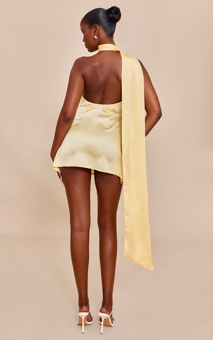 Lemon Satin Scarf Detail Shift Dress image 2
