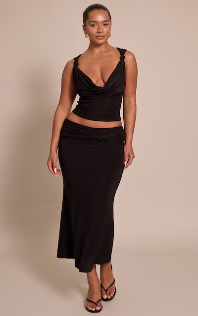 Shape Black Slinky Drape Detail Midi Skirt