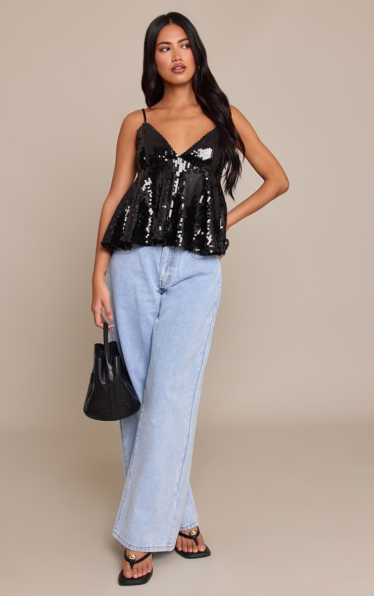Black Sequin Floaty Cami Top image 3