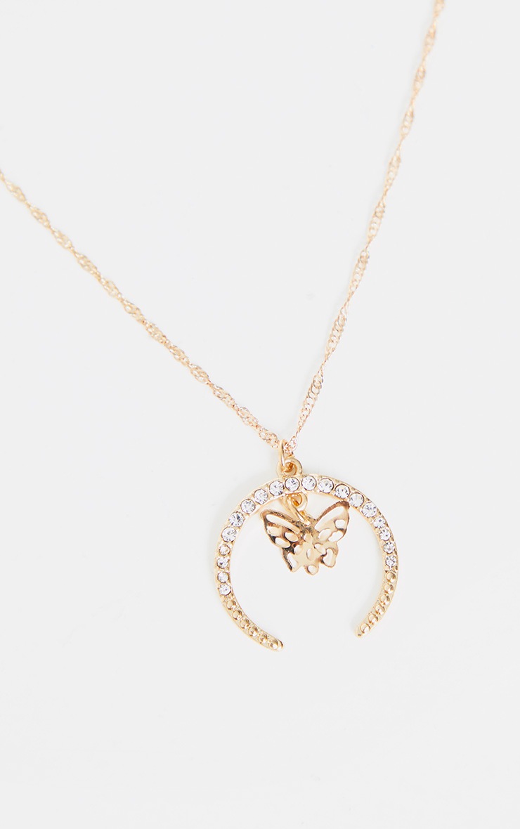 Gold Butterfly Diamante Neckalce