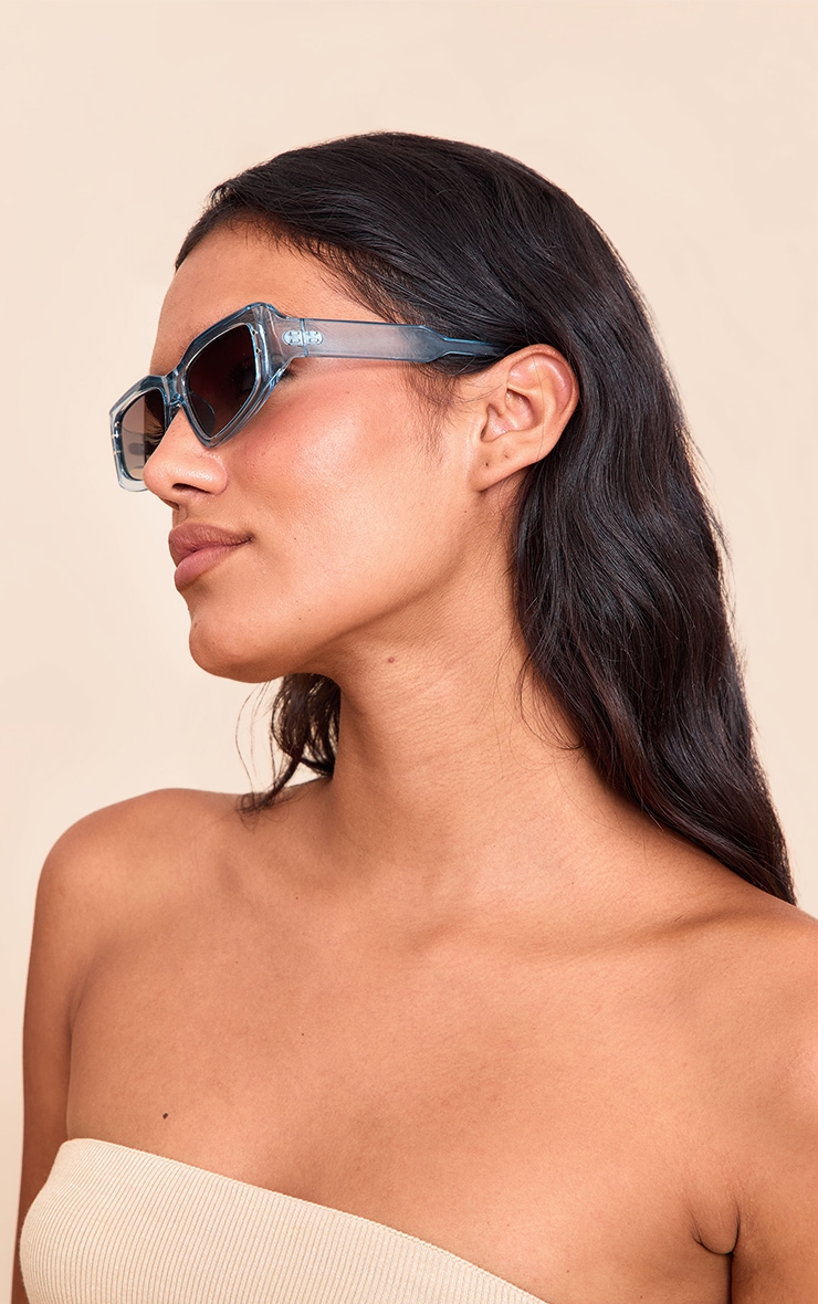 Lunettes de soleil carrées angulaires cristalisées turquoise image 1