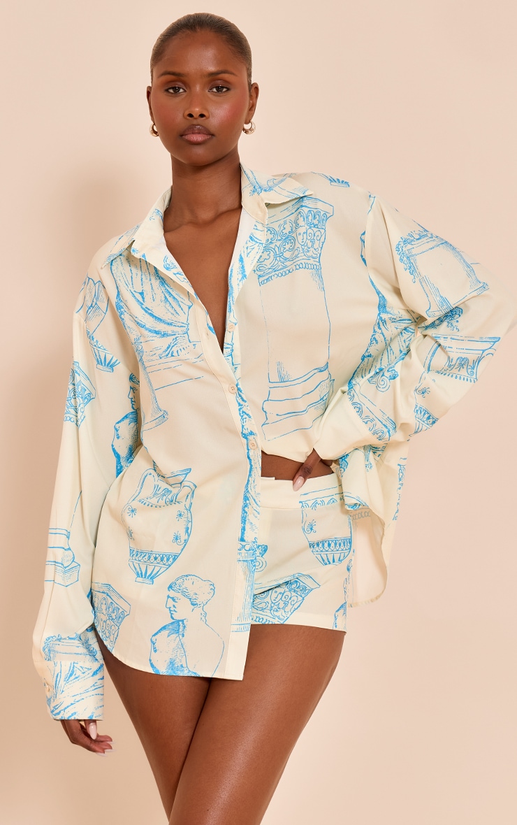  Butter Cream Abstract Print Woven Tailored Short image 4