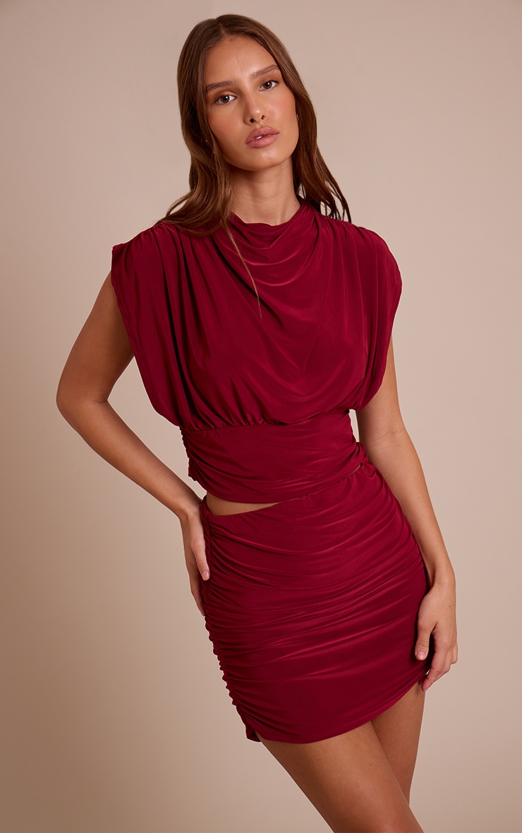 Burgundy Slinky Draped Top