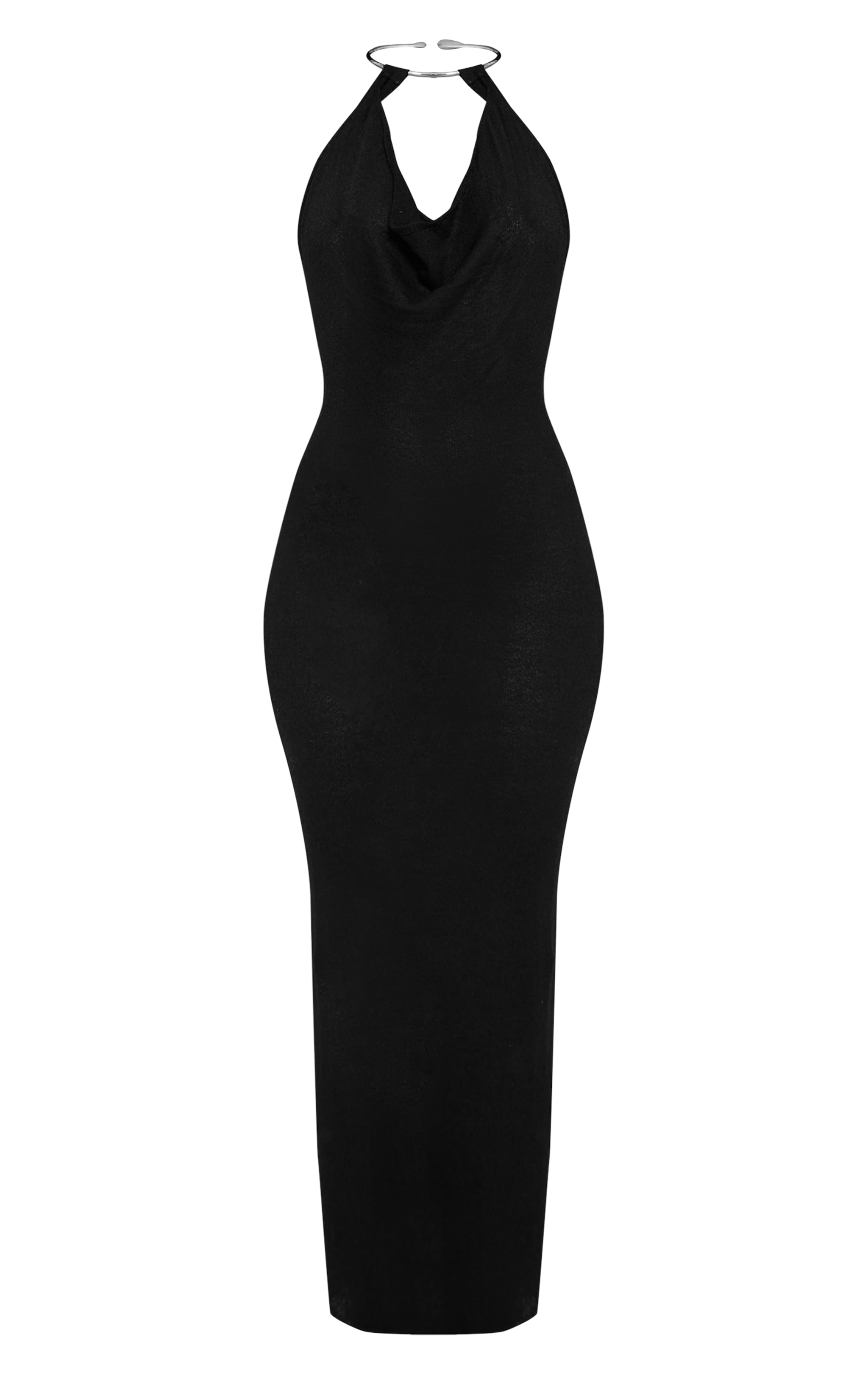 Tall Black Gold Cuff Detail Knitted Maxi Dress image 5