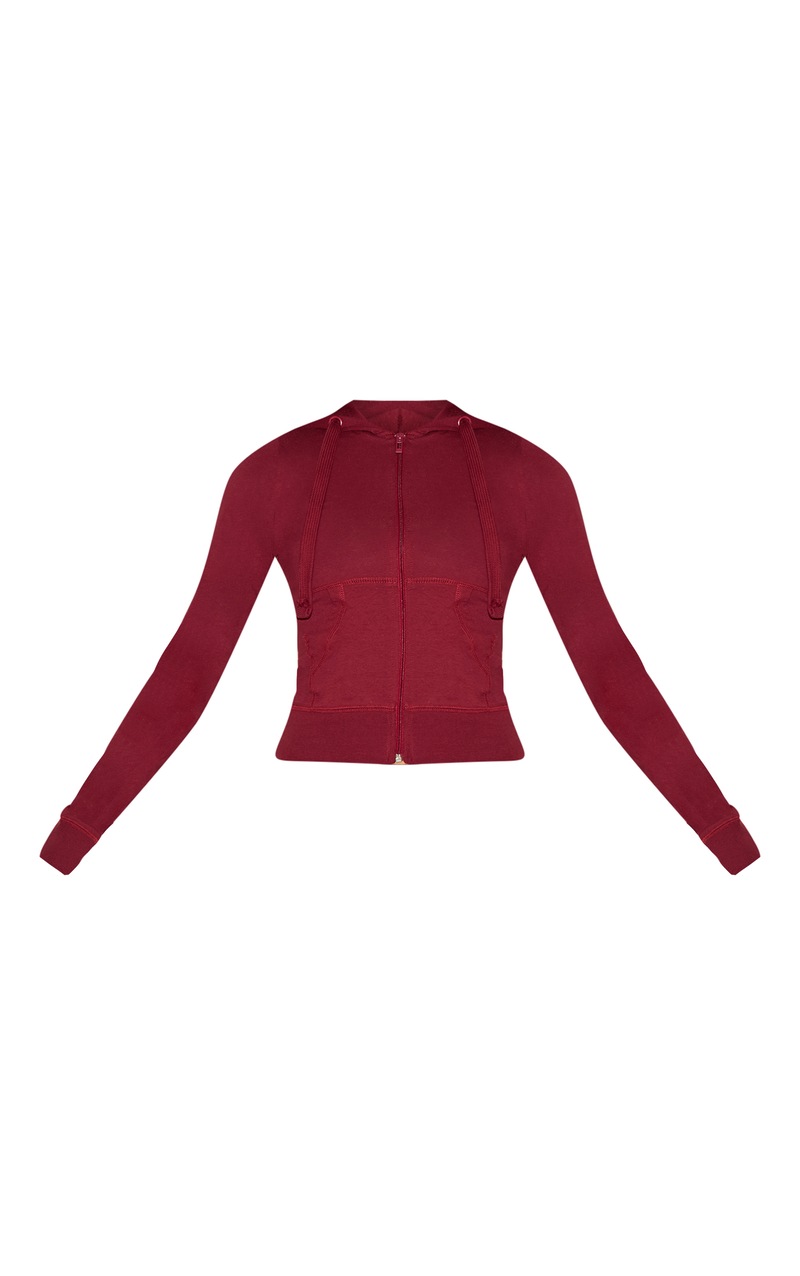 Burgundy Crop Zip Front Top & Cargo Trouser Set main image 1