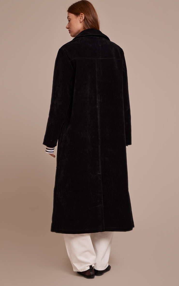 Manteau long en suédine noire à boutons image 2
