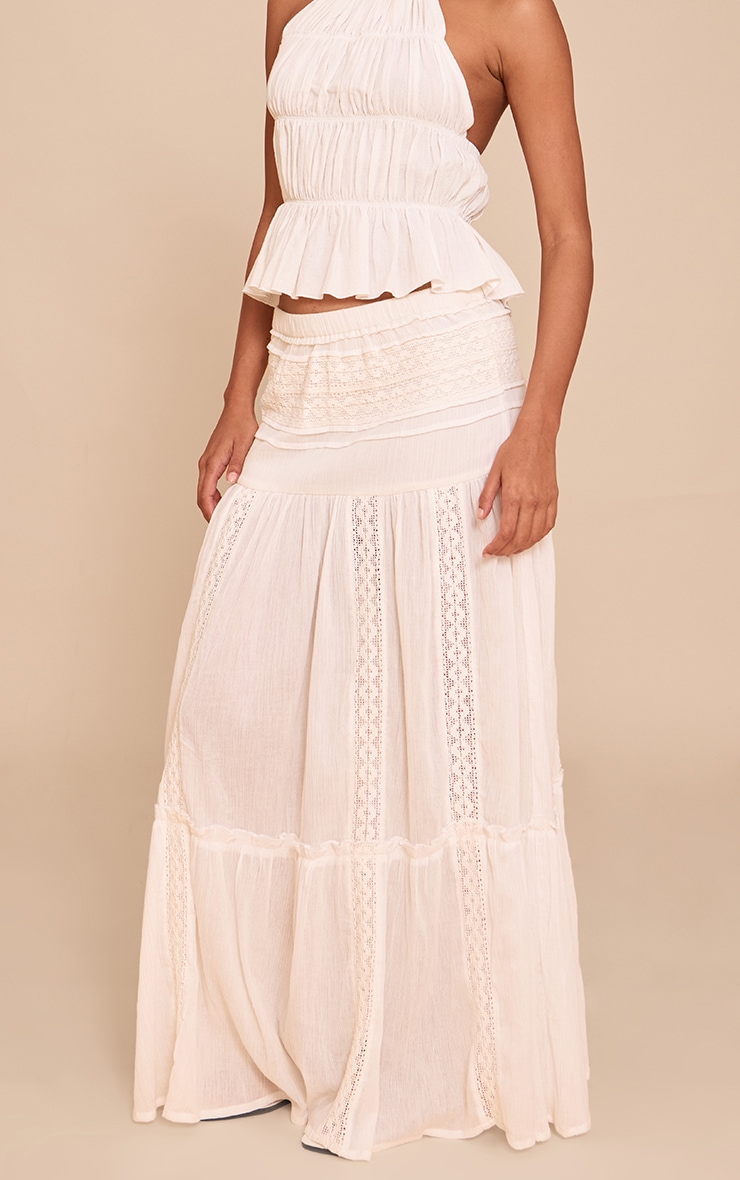 White Cheesecloth And Broiderie Paneled Maxi Skirt image 2