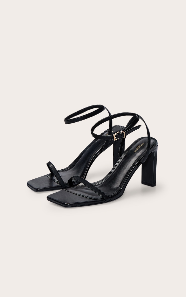 Wide Fit Black Square Toe Slim Block Heel Barely There Sandal image 3