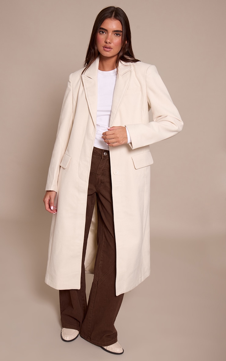 Manteau mi-long Crème à Boutonnage Simple Détail Coutures en effet laine image 1